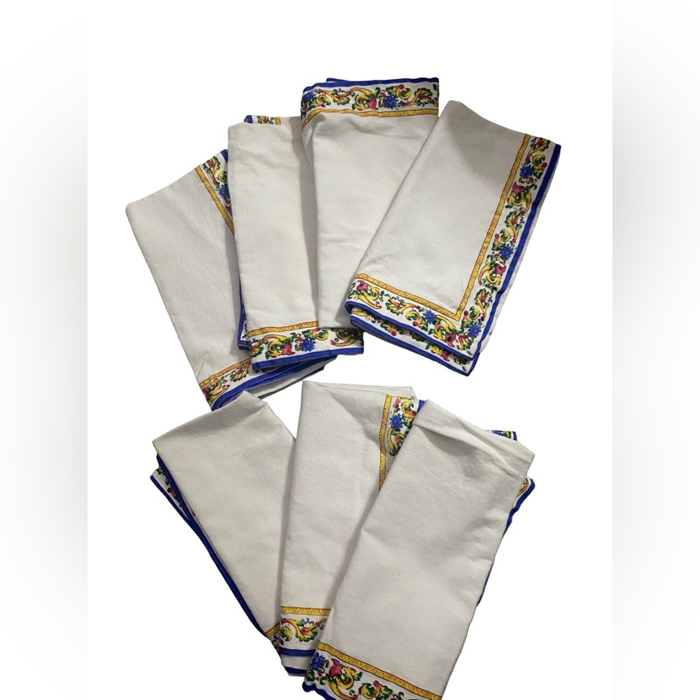 (7) Sur La Table Cotton Fabric Cloth Napkins FLOREALE White Red Yellow Blue